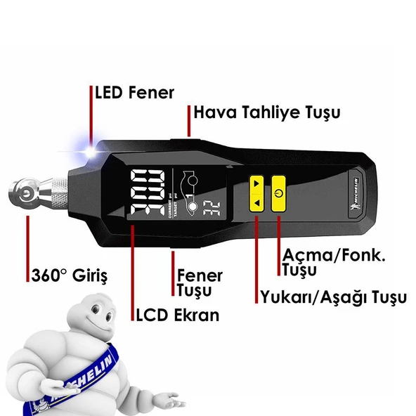 Michelin MC12295 99PSI Dijital Lastik Basınç Ölçer - 6