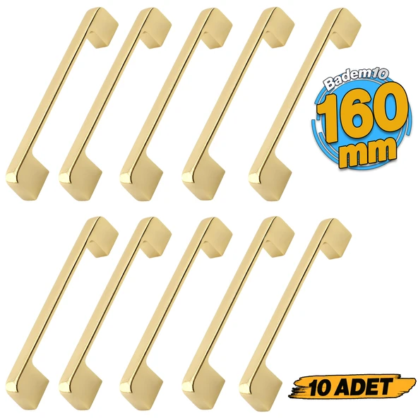 10 Adet Arel Kulp Mobilya Mutfak Dolabı Çekmece Dolap Kulp Kapak Kulpu Kulbu Gold Altın 160 mm Metal