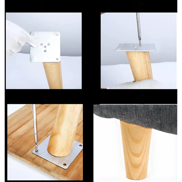 Metal Çinko Masa Bağlantı Sacı Düz 8 x 8 cm Mobilya Yemek Masası Ayak Bağlama Saçı Aparat 4 Adet - 6