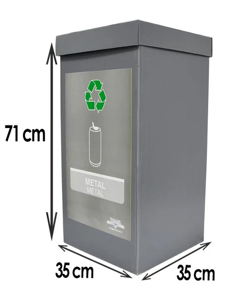 Geri Dönüşüm Kutusu Atık Kutusu Metal ve Atık Kutusu Cam 2li Set - 3