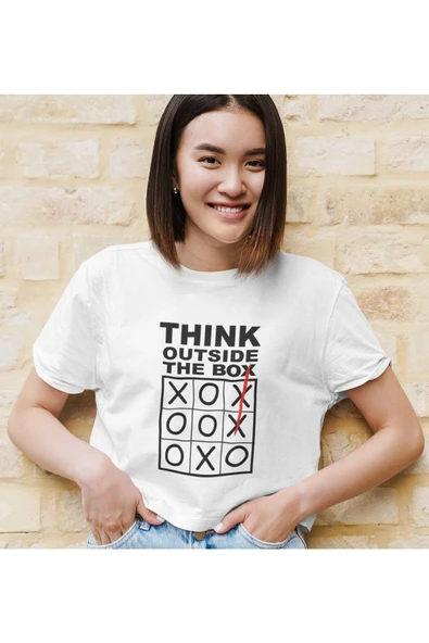 playbackmoda Akiki Tasarım, Sıradışı Düşün-think Outside The Box, Oyun Fanları, Beyaz Crop Yarım Tişört Xs - Resim 2