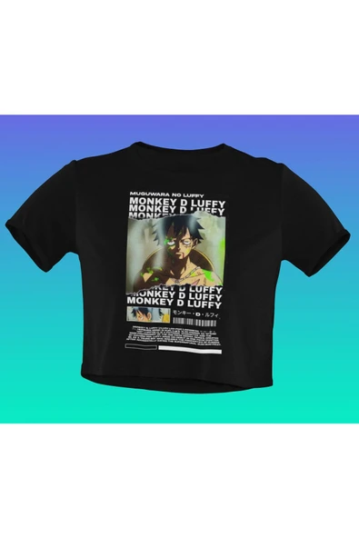 playbackmoda Akiki Tasarım, Monkey D. Luffy, Anime - Manga, Siyah Crop (yarım Tişört) , S Beden