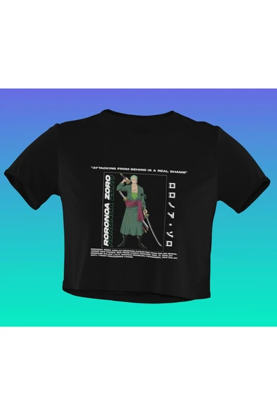 playbackmoda Akiki Tasarım, Roronoa Zoro, Anime - Manga, Siyah Crop (yarım Tişört) , M Beden ürün görseli