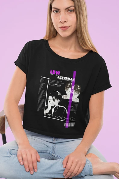 playbackmoda Akiki Tasarım, Levi Ackerman, Anime - Manga, Siyah Crop (yarım Tişört) , S Beden - Resim 2