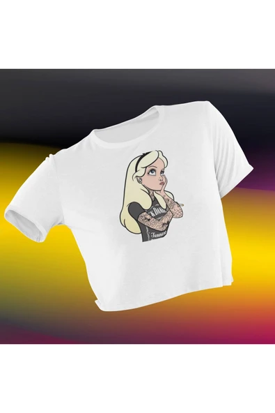 playbackmoda Crop-top Prenses Baskılı Yarım Tişört