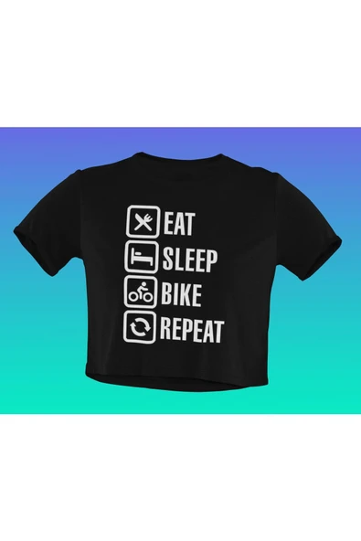 playbackmoda Akiki Tasarım, Ye-uyu-bisiklete Bin-tekrar Et, Bisiklet Fanları, Siyah Crop (yarım Tişört) , M ürün görseli