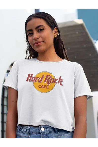 playbackmoda Crop-top Hard Rock Kafe Baskılı Yarım Tişört - Resim 2