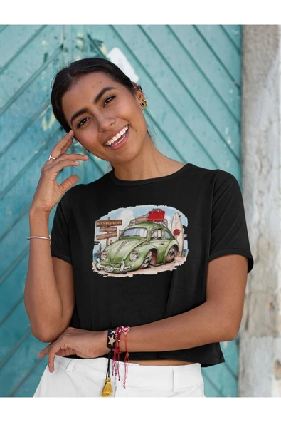 playbackmoda Crop-top Wolksvagen Beetle Baskılı Yarım Tişört ürün görseli