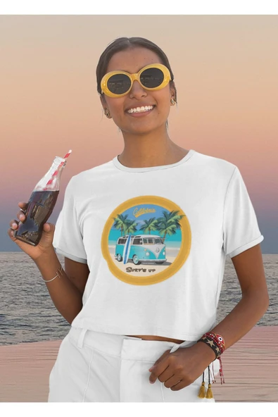 playbackmoda Crop-top Wolksvagen T1 Summer Baskılı Yarım Tişört ürün görseli