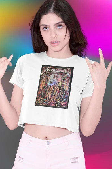 playbackmoda Crop-top Metallica Baskılı Yarım Tişört ürün görseli