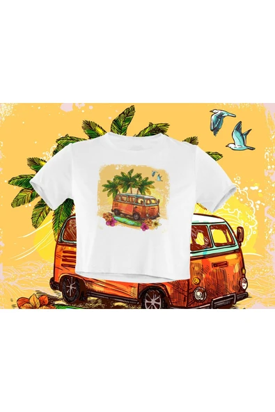 playbackmoda Crop-top Wolksvagen T1 Summer Baskılı Yarım Tişört ürün görseli