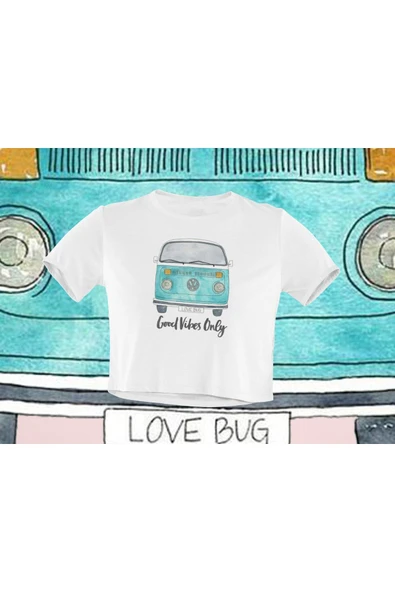 playbackmoda Crop-top Wolksvagen Mavi T1 Baskılı Yarım Tişört ürün görseli