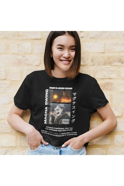 playbackmoda Akiki Tasarım, Magna Swing, Anime - Manga, Siyah Crop (yarım Tişört) , M Beden - Resim 2