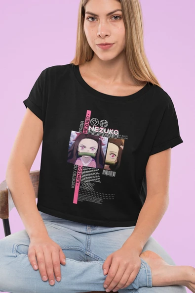 playbackmoda Akiki Tasarım, Nezuko Kamado, Anime - Manga, Siyah Crop (yarım Tişört) , S Beden - Resim 2