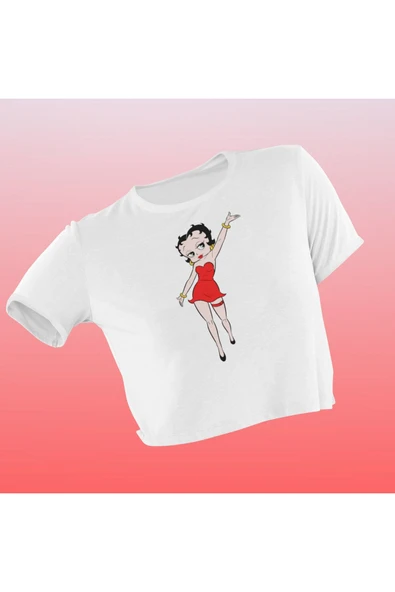 playbackmoda Crop-top Pretty Betty Boop Baskılı Yarım Tişört ürün görseli
