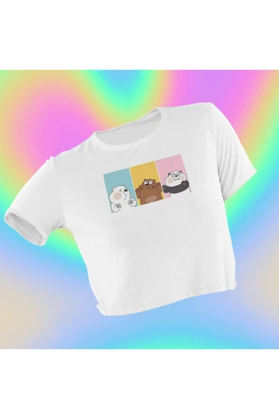 playbackmoda Crop-top Kafadar Ayılar Baskılı Yarım Tişört ürün görseli