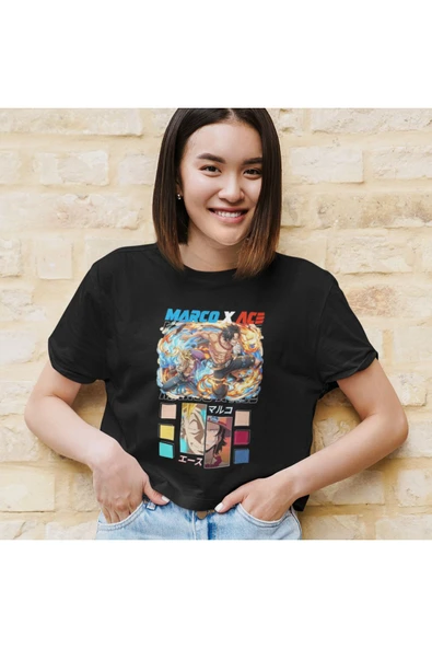 playbackmoda Akiki Tasarım, Marco X Ace, Anime - Manga, Siyah Crop (yarım Tişört) , M Beden - Resim 2