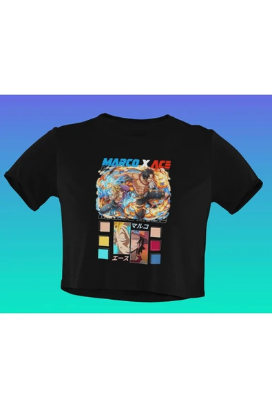 playbackmoda Akiki Tasarım, Marco X Ace, Anime - Manga, Siyah Crop (yarım Tişört) , M Beden ürün görseli