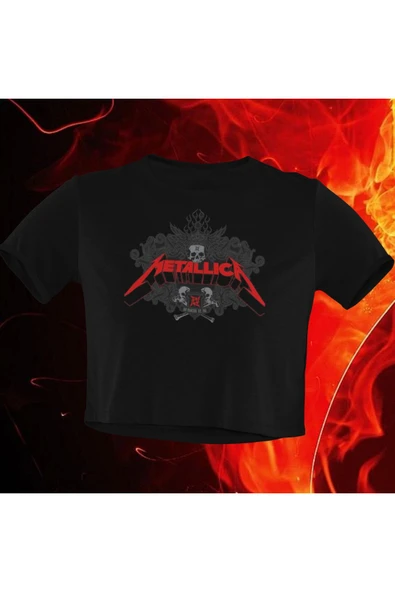 playbackmoda Crop-top Metallica Baskılı Yarım Tişört ürün görseli