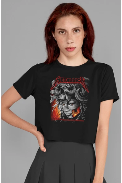 playbackmoda Crop-top Metallica Baskılı Yarım Tişört - Resim 2