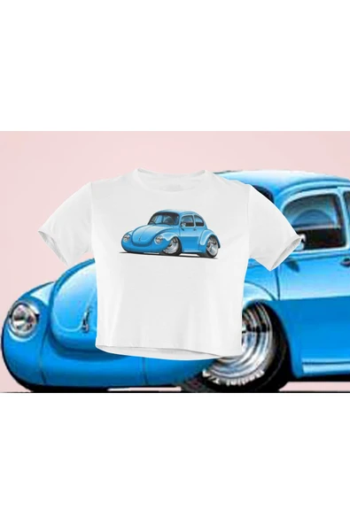 playbackmoda Crop-top Mavi Wolksvagen Beetle Baskılı Yarım Tişört ürün görseli