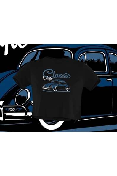 playbackmoda Crop-top Classic Wolksvagen Beetle Baskılı Yarım Tişört - Resim 2