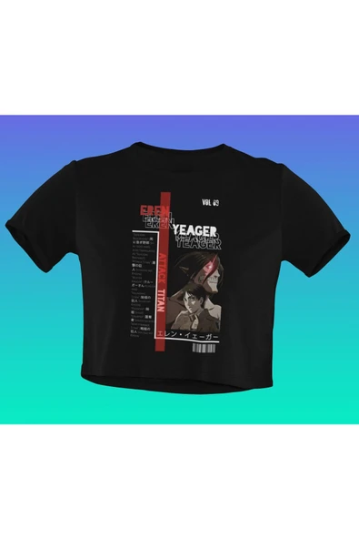 playbackmoda Akiki Tasarım, Eren Yeager, Anime - Manga, Siyah Crop (yarım Tişört) , S Beden ürün görseli