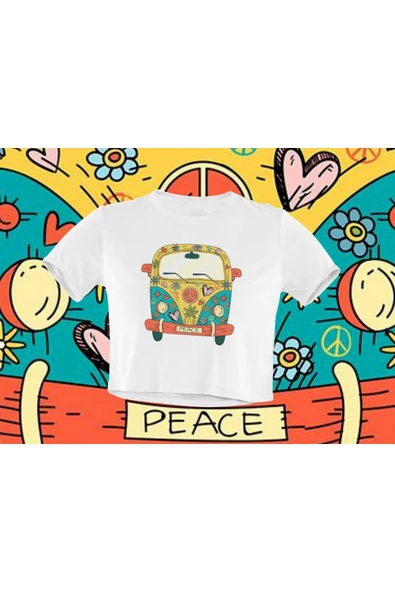 playbackmoda Crop-top Wolksvagen Çiçekli Kalpli T1 Baskılı Yarım Tişört ürün görseli