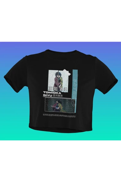 playbackmoda Akiki Tasarım, Tomioka Giyu, Anime - Manga, Siyah Crop Yarım Tişört  Xs Beden ürün görseli