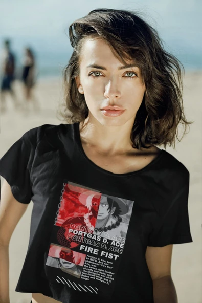 playbackmoda Akiki Tasarım, Portgas D Ace - Fire Fist, Anime - Manga, Siyah Crop (yarım Tişört) , S Beden - Resim 2