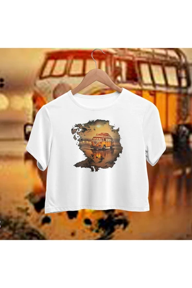 playbackmoda Crop-top Wolksvagen T1 Baskılı Yarım Tişört - Resim 2