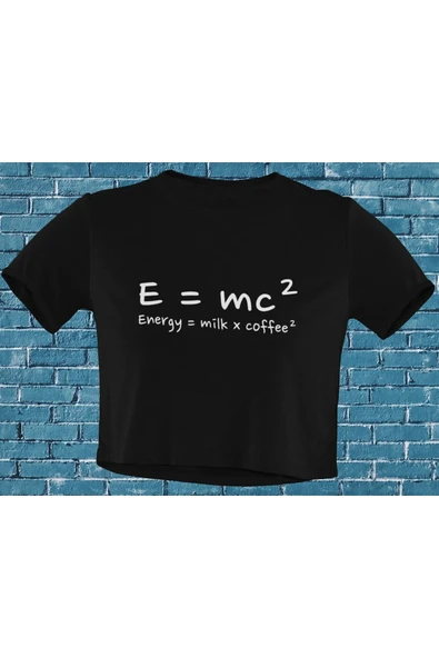 playbackmoda Akiki Tasarım, E=mc2 Energy=milk X Coffee2, Bilimsel Tasarım, Siyah Crop (yarım Tişört) , L Beden ürün görseli