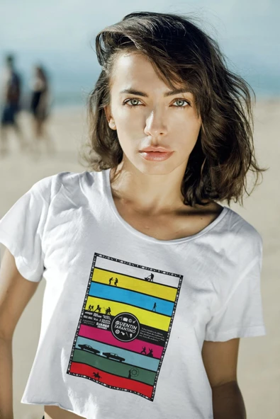 playbackmoda Akiki Tasarım, Quentin Tarantino Filmleri Fan Dizayn, Film Poster Beyaz Crop (yarım Tişört) , L - Resim 2