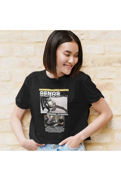 playbackmoda Akiki Tasarım, Genos - Demon Cyborg, Anime - Manga, Siyah Crop (yarım Tişört) , L Beden - Resim 2