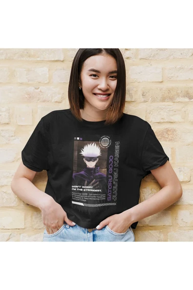 playbackmoda Akiki Tasarım, Satoru Gojo, Anime - Manga, Siyah Crop (yarım Tişört) , L Beden - Resim 2