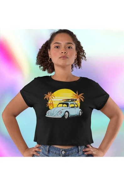 playbackmoda Crop-top Wolksvagen Beetle Baskılı Yarım Tişört