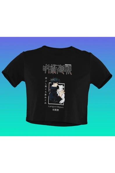 playbackmoda Akiki Tasarım, Fushiguro Megumi, Anime - Manga, Siyah Crop (yarım Tişört) , S Beden