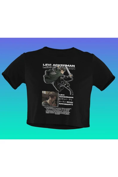 playbackmoda Akiki Tasarım, Levi Ackerman, Anime - Manga, Siyah Crop Yarım Tişört Xs Beden ürün görseli