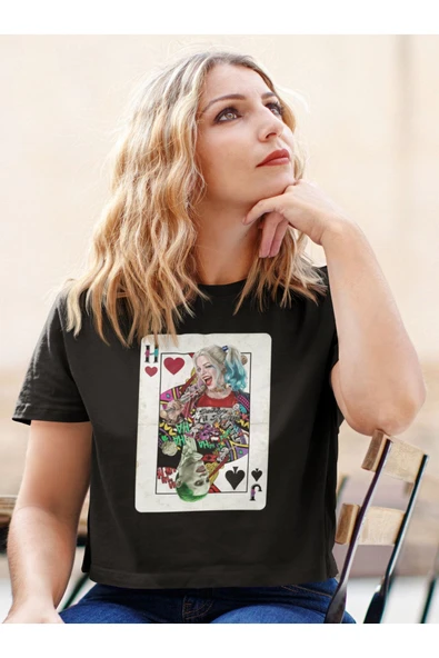 playbackmoda Joker ve Harley Quinn Fan Dizayn Film Poster Siyah Crop T-Shirt - Resim 2