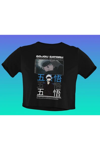 playbackmoda Akiki Tasarım, Gojo Satoru, Anime - Manga, Siyah Crop (yarım Tişört) , L Beden ürün görseli