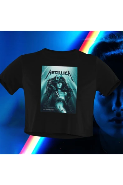 playbackmoda Crop-top Metallica Baskılı Yarım Tişört ürün görseli