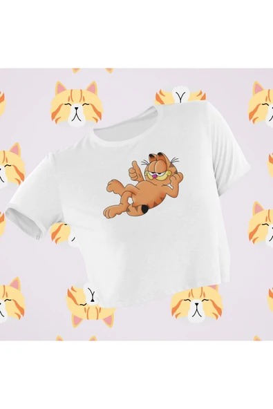 playbackmoda Crop-top Garfield Baskılı Yarım Tişört ürün görseli