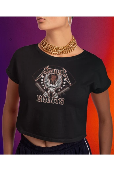playbackmoda Crop-top Metallica Baskılı Yarım Tişört - Resim 2