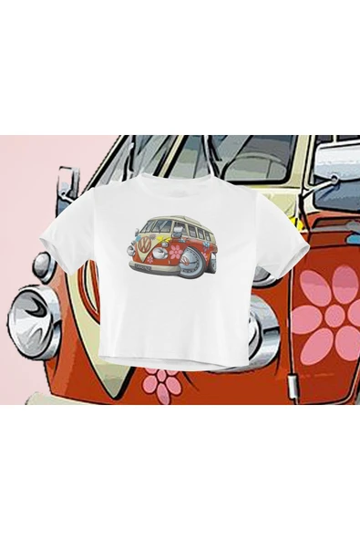 playbackmoda Crop-top Wolksvagen Çiçekli T1 Baskılı Yarım Tişört ürün görseli