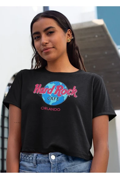 playbackmoda Crop-top Hard Rock Kafe Baskılı Yarım Tişört - Resim 2