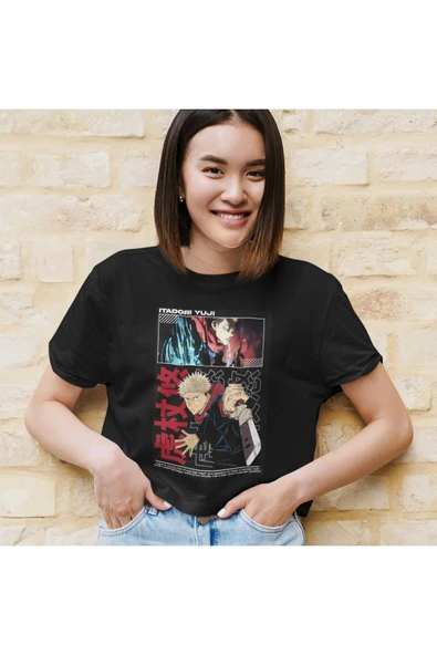 playbackmoda Akiki Tasarım, Itadori Yuji, Anime - Manga, Siyah Crop (yarım Tişört) , L Beden - Resim 2