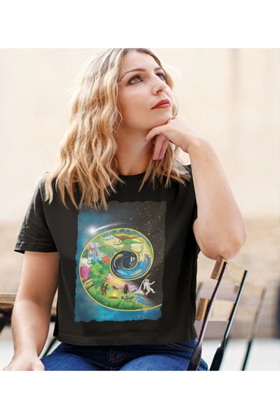 playbackmoda Akiki Tasarım, Evolution - Evrim, Bilimsel Tasarım, Siyah Crop (yarım Tişört) , L Beden - Resim 2