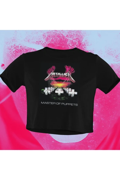 playbackmoda Crop-top Metallica Baskılı Yarım Tişört ürün görseli