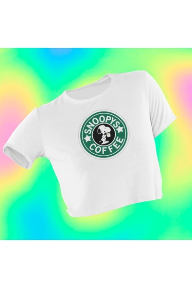 playbackmoda Crop-top Snoopys Cofee Baskılı Yarım Tişört ürün görseli