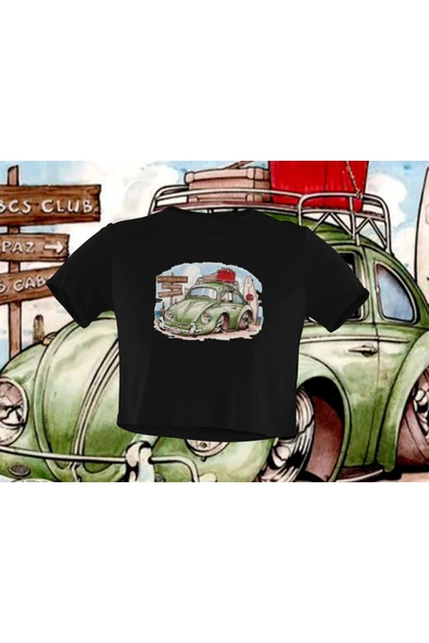 playbackmoda Crop-top Wolksvagen Beetle Baskılı Yarım Tişört - Resim 2